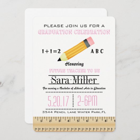 Abschluss des Ruler & Bleistift-Lehrers Einladung (Vorne/Hinten)