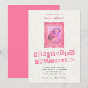 Abschluss des Vintagen Fotos in Rosa Einladung