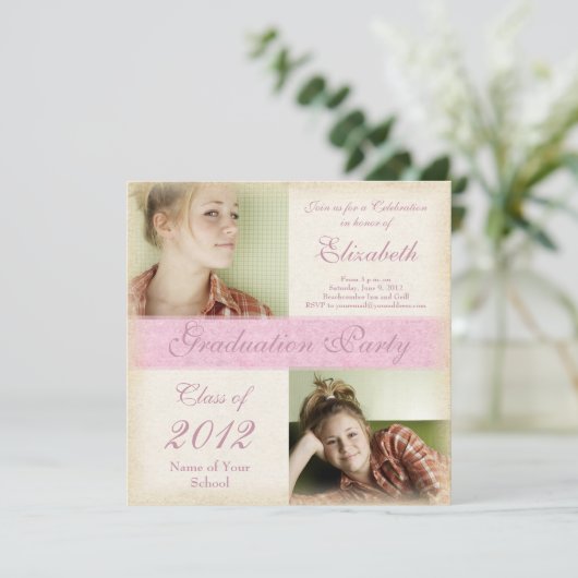 Abschluss die Highschool des rosa Grunge-Mädchens Einladung (Stehend Vorderseite)