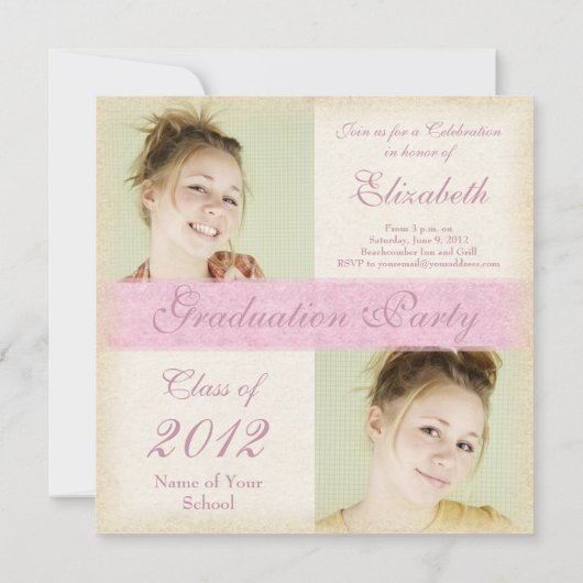 Abschluss die Highschool des rosa Grunge-Mädchens Einladung (Rückseite)