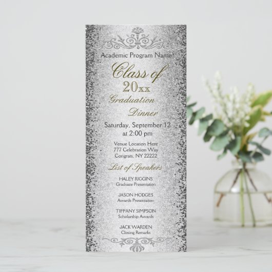 Abschluss Dinner Einladung Silber (Stehend Vorderseite)