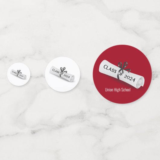 Abschluss-Diplom 2025 in Weiß und Rot Konfetti (Rückseiten)