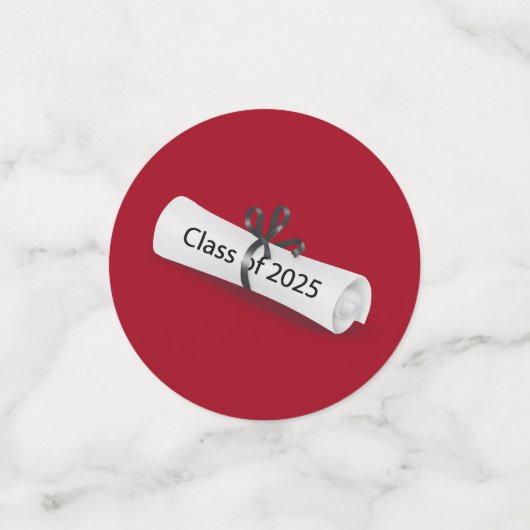 Abschluss-Diplom 2025 in Weiß und Rot Konfetti (Klein Vorderseite)
