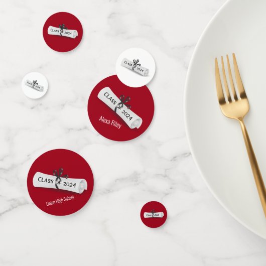 Abschluss-Diplom 2025 in Weiß und Rot Konfetti (Gruppe)