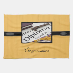 Abschluss Diplom, Schwarz, Gold, Geschenk, Kissen Geschirrtuch