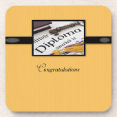 Abschluss Diploma, Schwarz, Gold, Square Gift Untersetzer (Vorderseite)
