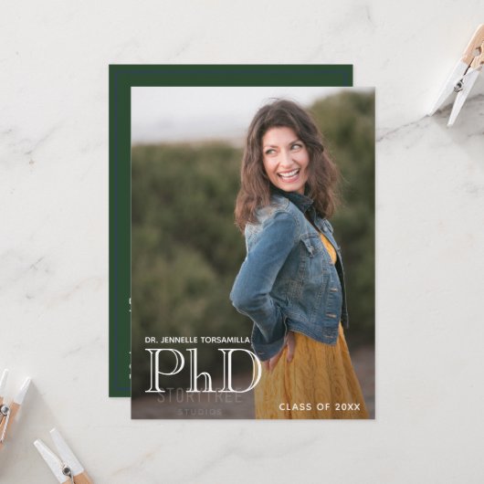 Abschluss Doktortitel Ankündigung Foto Weiß Grün (Vorderseite/Rückseite Beispiel)