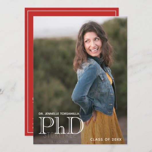 Abschluss Doktortitel Ankündigung Foto White Red (Vorne/Hinten)