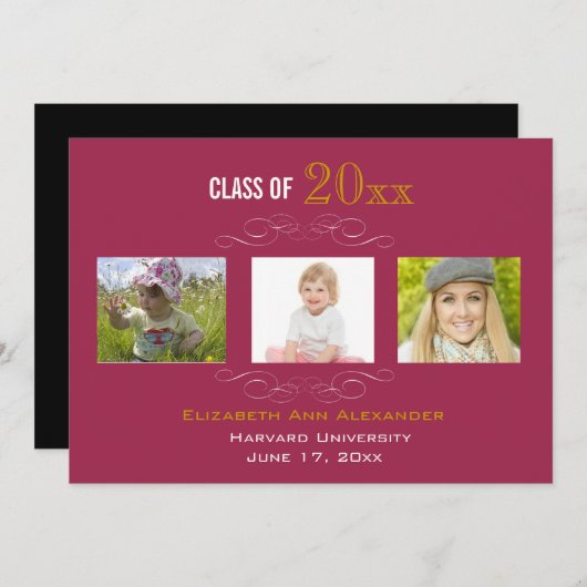 Abschluss Drei Fotos Party Einladung (Vorne/Hinten)