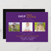 Abschluss Drei Fotos Party Einladung (Vorne/Hinten)