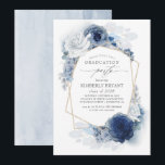 Abschluss Dusty und Navy Blue Floral Ombre Einladung<br><div class="desc">Marineblau und staubblaue Blumen Moderne Graduierung Einladungen</div>