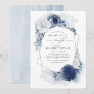 Abschluss Dusty und Navy Blue Floral Ombre Einladung