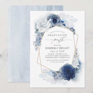 Abschluss Dusty und Navy Blue Floral Ombre Einladung