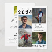 Abschluss Einfach 5 FotoCollage Schwarz-weiß Einladung (Vorne/Hinten)