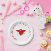 Abschluss, einfach, rot und weiß, Mortarboard, Pappteller (Party)