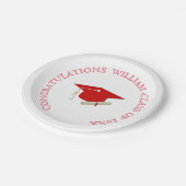 Abschluss, einfach, rot und weiß, Mortarboard, Pappteller (Schrägansicht)