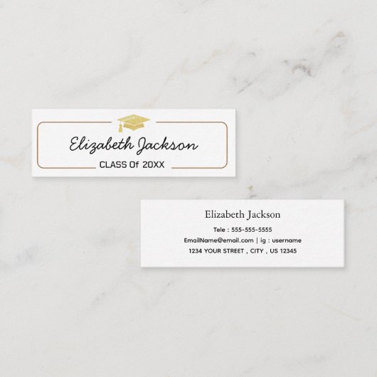 Abschluss | Einfache Skripteinführungskarte Telefonnummerkarte (Vorne/Hinten)