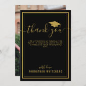 Abschluss Einfaches Foto Schwarz Dankeskarte (Vorne/Hinten)