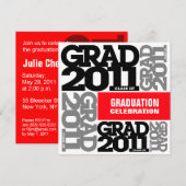 Abschluss Einladung 2011 Roter Grauer Schriftart (Vorne/Hinten)
