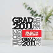 Abschluss Einladung 2011 Roter Grauer Schriftart (Stehend Vorderseite)