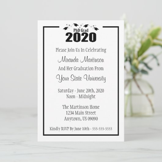 Abschluss-Einladung 2020 PhD (Black Caps) Einladung (Stehend Vorderseite)