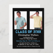 Abschluss Einladung 2 Bilder Schwarz Blau hinzufüg (Vorne/Hinten)