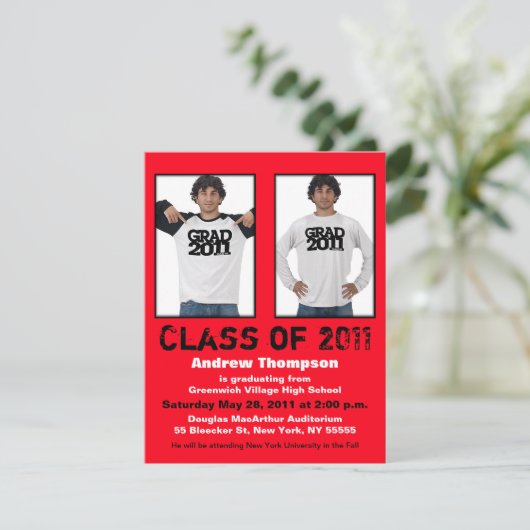 Abschluss Einladung 2 Foto Rot A5 hinzufügen (Stehend Vorderseite)