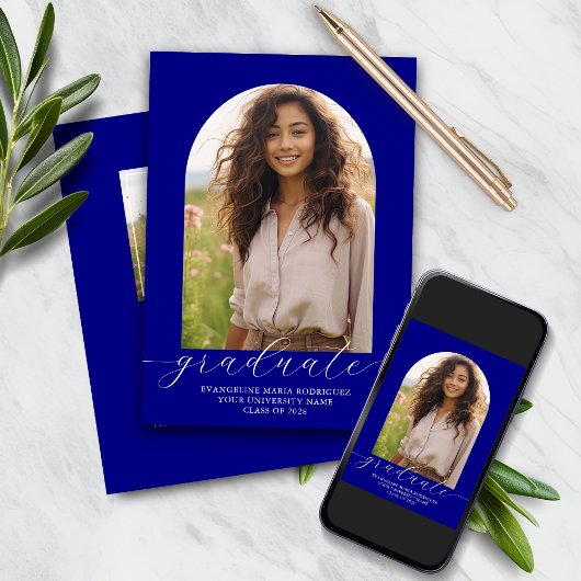 Abschluss Einladung 2 Fotos Arch Navy