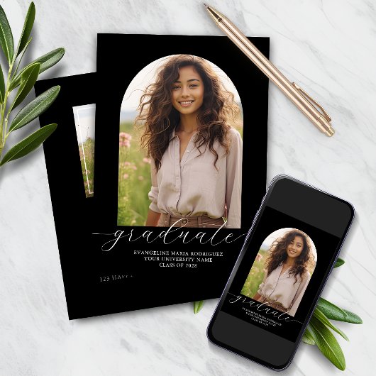 Abschluss Einladung 2 Fotos Arch - Schwarz