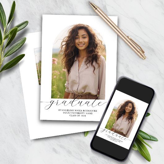 Abschluss Einladung 2 Fotos Arch White