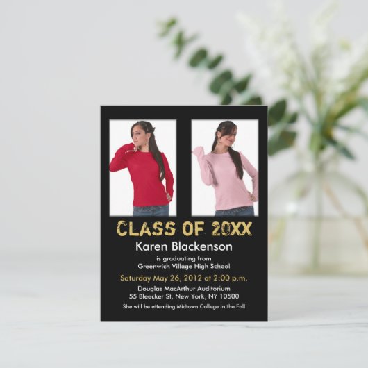 Abschluss-Einladung addieren das 2 Bild-schwarze Einladung (Stehend Vorderseite)