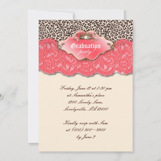 Abschluss Einladung Ankündigung Leopard Kronenkork (Rückseite)