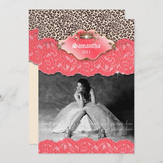 Abschluss Einladung Ankündigung Leopard Kronenkork (Vorne/Hinten)