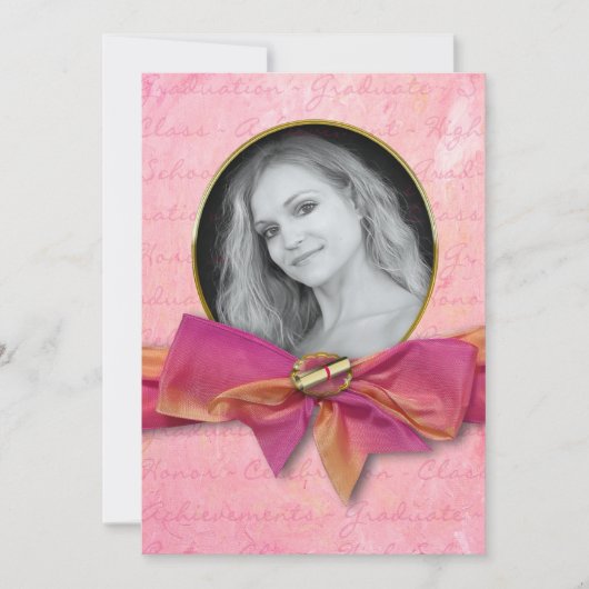 Abschluss Einladung - FOTO/JAHR INSERT/Pink Bow (Vorderseite)