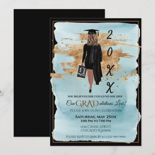 Abschluss Einladung hellhäutig (Vorne/Hinten)