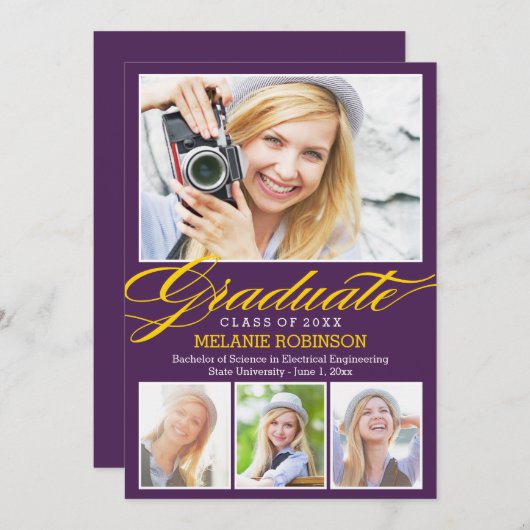 Abschluss-Einladung - Lila Einladung (Vorne/Hinten)