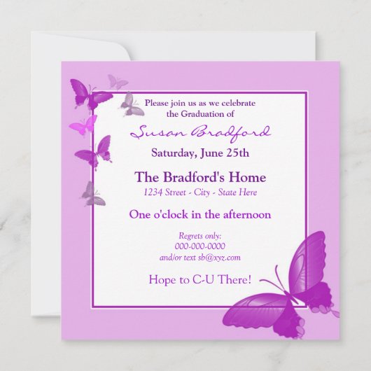 Abschluss Einladung - Lila Schmetterlinge - FOTOS (Rückseite)