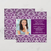 Abschluss Einladung mit Foto Lila Damask (Vorne/Hinten)
