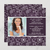 Abschluss Einladung mit Foto Lila Paisley (Vorne/Hinten)