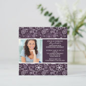 Abschluss Einladung mit Foto Lila Paisley (Stehend Vorderseite)