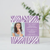 Abschluss Einladung mit Foto Lila Zebra (Stehend Vorderseite)