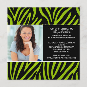 Abschluss Einladung mit Foto Lime Green Zebra