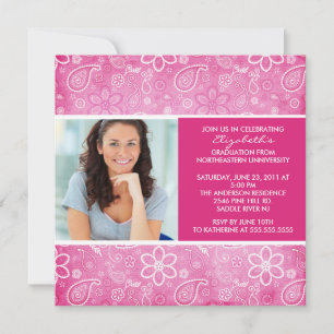 Abschluss Einladung mit Foto Pink Paisley