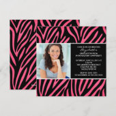 Abschluss Einladung mit Foto Pink Zebra Print (Vorne/Hinten)