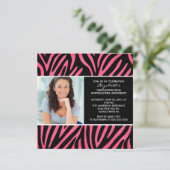 Abschluss Einladung mit Foto Pink Zebra Print (Stehend Vorderseite)