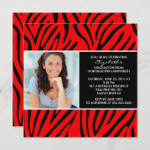 Abschluss Einladung mit Foto Red Zebra Print (Vorne/Hinten)