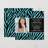 Abschluss Einladung mit Foto Turquoise Zebra (Vorne/Hinten)