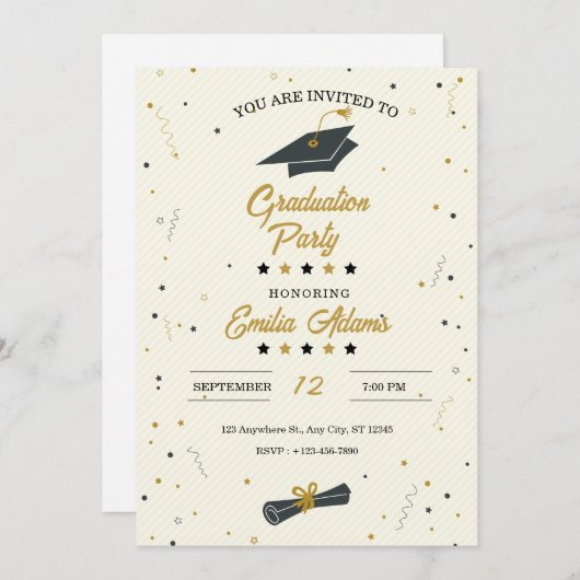 Abschluss Einladung, Moderner Abschluss Senior Einladung (Vorne/Hinten)