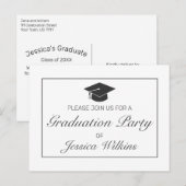 Abschluss Einladung Modernes Minimalistisches Weiß Postkarte (Vorne/Hinten)