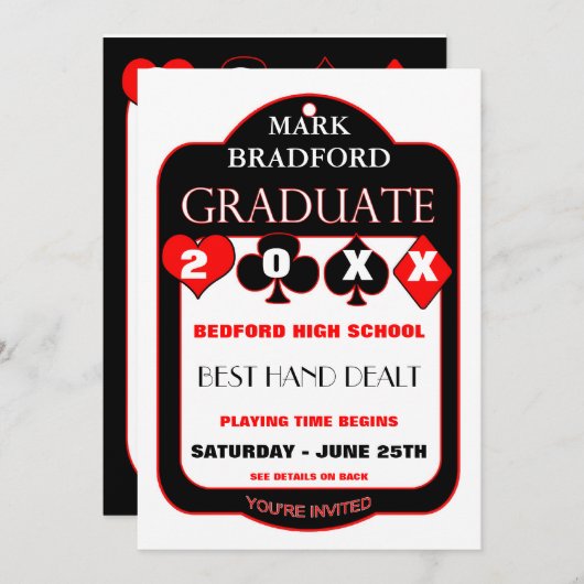 Abschluss-Einladung - POKER/KARTENDESIGN - 20XX Einladung (Vorne/Hinten)
